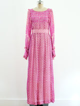 Raksha Block Printed Pink Silk Indian Dress Dress arcadeshops.com