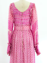 Raksha Block Printed Pink Silk Indian Dress Dress arcadeshops.com
