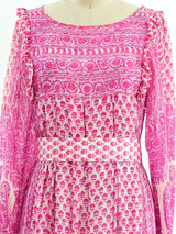 Raksha Block Printed Pink Silk Indian Dress Dress arcadeshops.com