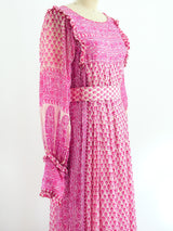 Raksha Block Printed Pink Silk Indian Dress Dress arcadeshops.com