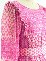 Raksha Block Printed Pink Silk Indian Dress Dress arcadeshops.com