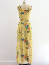 1930's Floral Painted Yellow Net Dress Dress arcadeshops.com