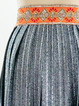 Metallic Silver Pleated Maxi Skirt Bottom arcadeshops.com