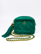 St John Quilted Green Suede Shoulder Bag Accessory arcadeshops.com