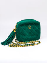 St John Quilted Green Suede Shoulder Bag Accessory arcadeshops.com