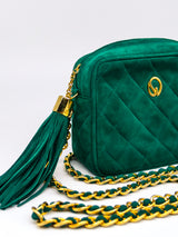 St John Quilted Green Suede Shoulder Bag Accessory arcadeshops.com