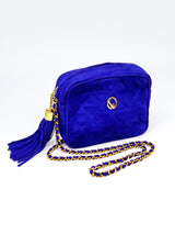 St John Quilted Blue Suede Shoulder Bag Accessory arcadeshops.com