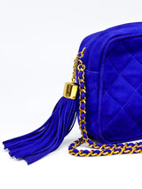 St John Quilted Blue Suede Shoulder Bag Accessory arcadeshops.com