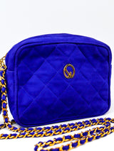 St John Quilted Blue Suede Shoulder Bag Accessory arcadeshops.com
