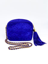 St John Quilted Blue Suede Shoulder Bag Accessory arcadeshops.com