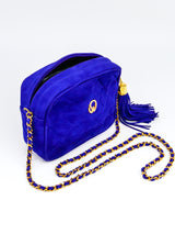 St John Quilted Blue Suede Shoulder Bag Accessory arcadeshops.com