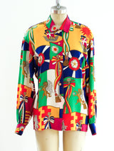 Escada Flag Print Silk Blouse Top arcadeshops.com