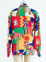 Escada Flag Print Silk Blouse Top arcadeshops.com