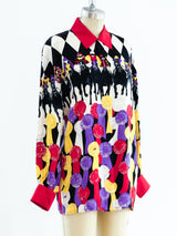 Escada Horse Race Print Silk Blouse Top arcadeshops.com