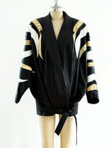 Snakeskin Flame Applique Leather Jacket Jacket arcadeshops.com