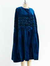 1920's Peacock Blue Velvet Cape Jacket arcadeshops.com