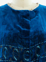 1920's Peacock Blue Velvet Cape Jacket arcadeshops.com