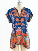 1920's Floral Rayon Pajama Top Top arcadeshops.com