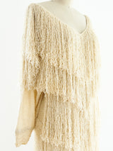 Ivory Yarn Fringe Knit Dress Dress arcadeshops.com