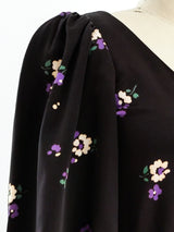 1970's Yves Saint Laurent Eggplant Floral Dress Dress arcadeshops.com