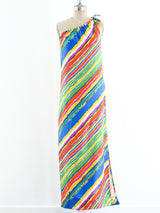 One Shouldered Rainbow Stripe Silk Dress Dress arcadeshops.com