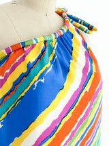 One Shouldered Rainbow Stripe Silk Dress Dress arcadeshops.com