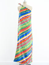 One Shouldered Rainbow Stripe Silk Dress Dress arcadeshops.com