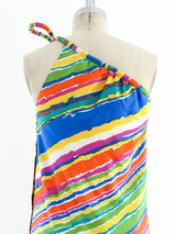 One Shouldered Rainbow Stripe Silk Dress Dress arcadeshops.com