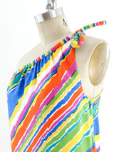 One Shouldered Rainbow Stripe Silk Dress Dress arcadeshops.com