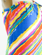 One Shouldered Rainbow Stripe Silk Dress Dress arcadeshops.com