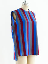 Vertical Stripe Sleeveless Silk Blouse Top arcadeshops.com