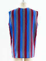 Vertical Stripe Sleeveless Silk Blouse Top arcadeshops.com