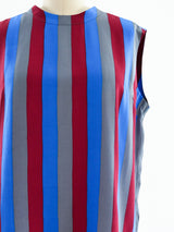 Vertical Stripe Sleeveless Silk Blouse Top arcadeshops.com