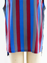 Vertical Stripe Sleeveless Silk Blouse Top arcadeshops.com