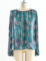 Beaded Teal Silk Top Top arcadeshops.com