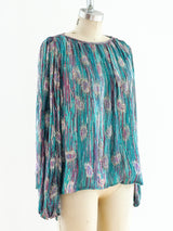 Beaded Teal Silk Top Top arcadeshops.com
