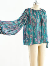Beaded Teal Silk Top Top arcadeshops.com