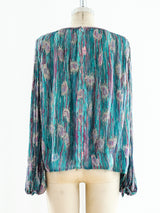 Beaded Teal Silk Top Top arcadeshops.com