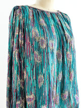 Beaded Teal Silk Top Top arcadeshops.com