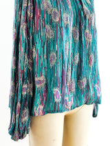 Beaded Teal Silk Top Top arcadeshops.com