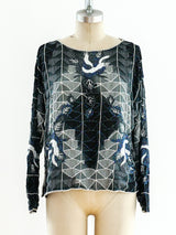 Geometric Beaded Silk Top Top arcadeshops.com