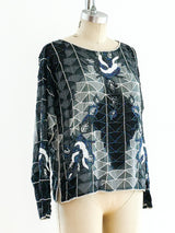 Geometric Beaded Silk Top Top arcadeshops.com