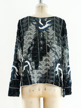 Geometric Beaded Silk Top Top arcadeshops.com