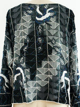 Geometric Beaded Silk Top Top arcadeshops.com