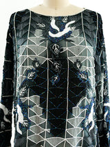 Geometric Beaded Silk Top Top arcadeshops.com