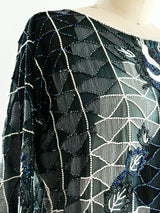 Geometric Beaded Silk Top Top arcadeshops.com