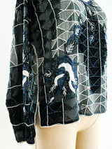 Geometric Beaded Silk Top Top arcadeshops.com