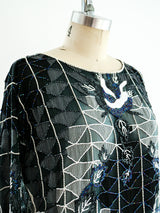 Geometric Beaded Silk Top Top arcadeshops.com