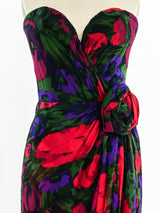Vicky Tiel Dark Floral Strapless Cocktail Dress Dress arcadeshops.com