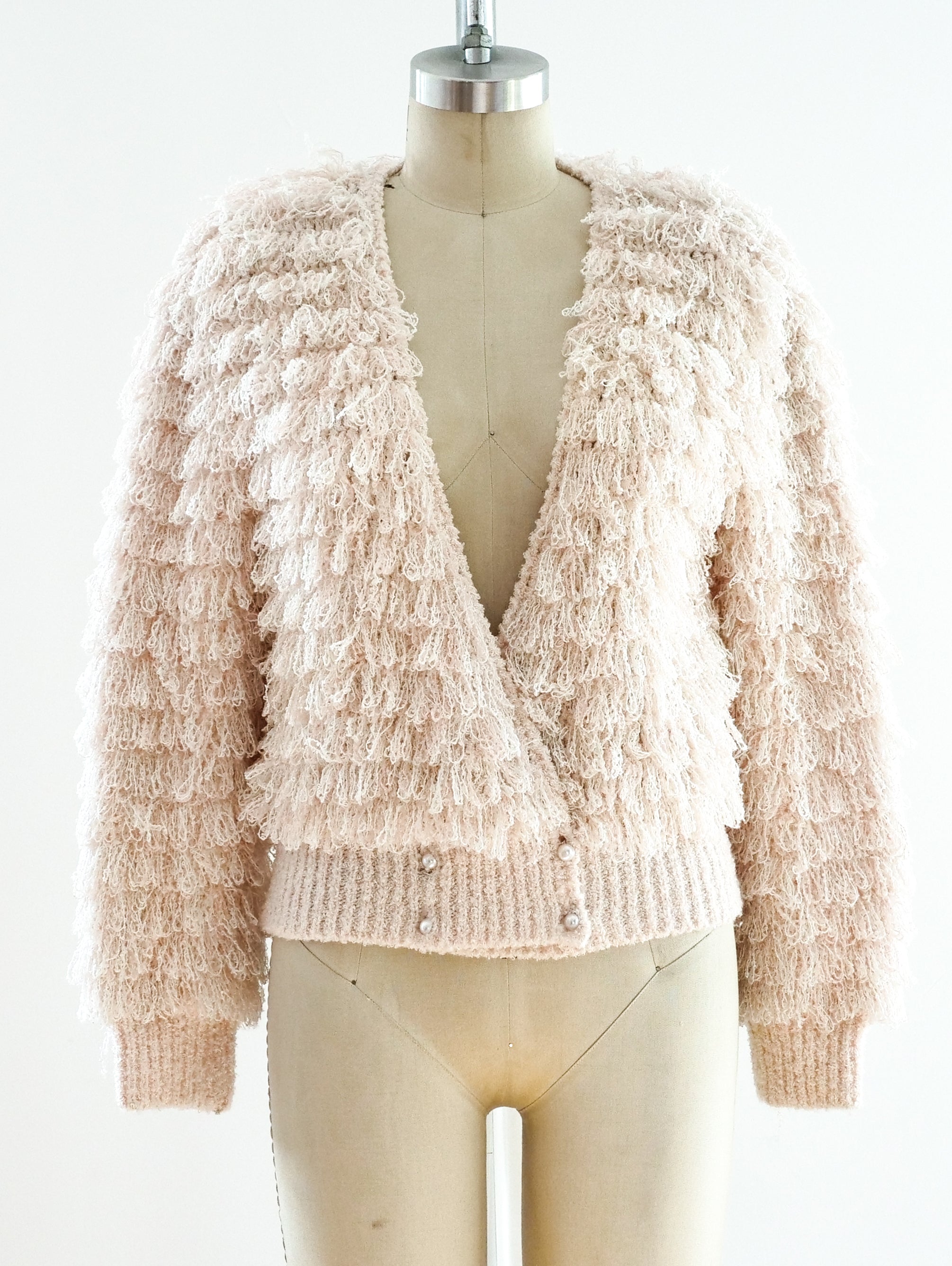 Pink Fringe Knit Cardigan